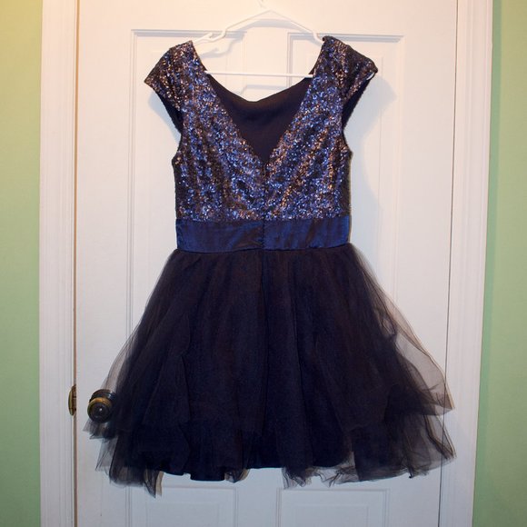 Trixxi Navy Blue Sequin Tulle Dress - Picture 3 of 3